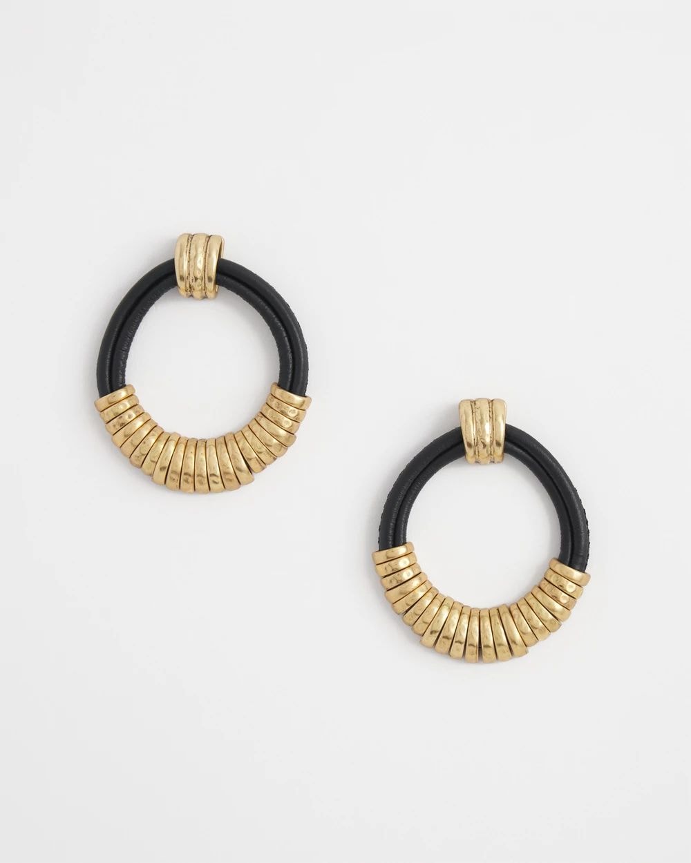 HOOPピアス ゴールドブラック ラムスキンレザーが☆CUTE No Droop™ Black Leather Hoop Earrings | Chico's